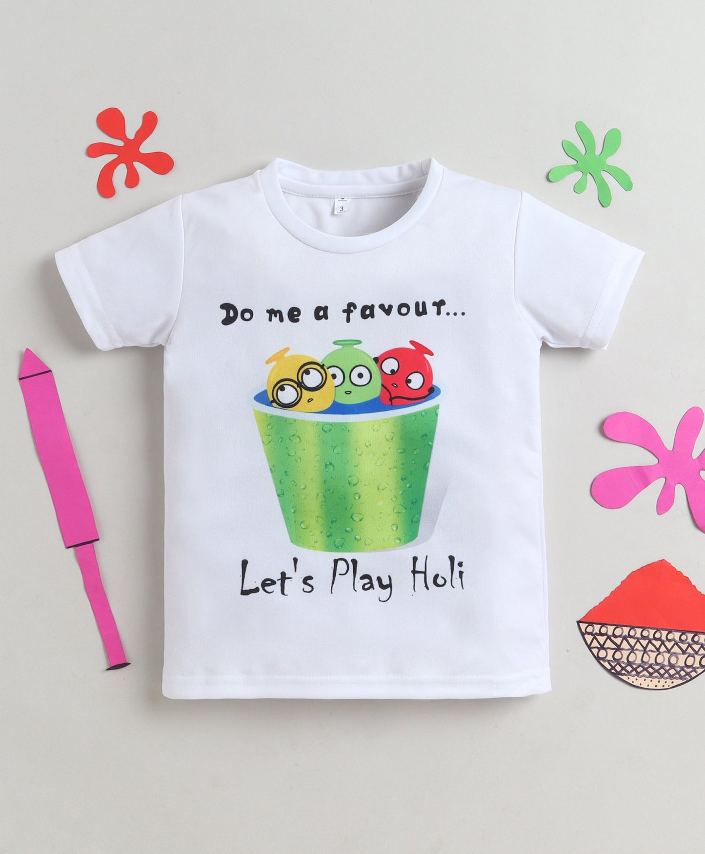 The Magic Wand Holi Special Water Balloon Printed T-Shirt - White