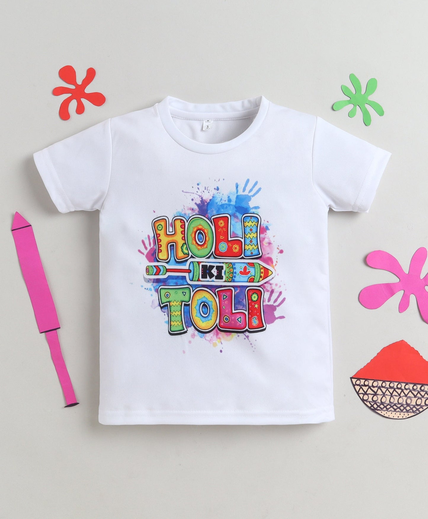 The Magic Wand Colorful Holi ki Toli Printed T-Shirt - White