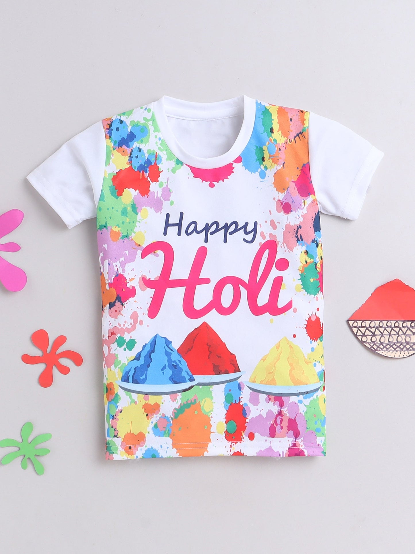 The Magic Wand Holi Festival Printed Colourful Holi Special T-shirts For Kids-Multi