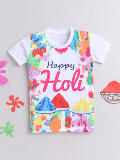 The Magic Wand Holi Festival Printed Colourful Holi Special T-shirts For Kids-Multi