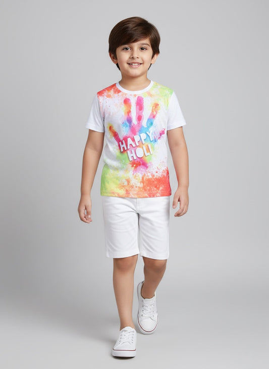 The Magic Wand Holi Festival Printed Colourfull Holi Special T-shirts For Kids-Multi Colour