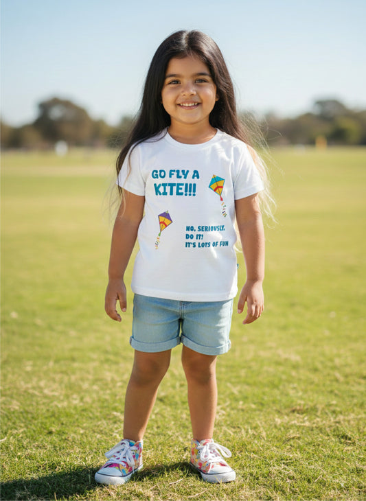 Makar Sankranti Festival Theme Kites Printed Colourfull T-shirts -White