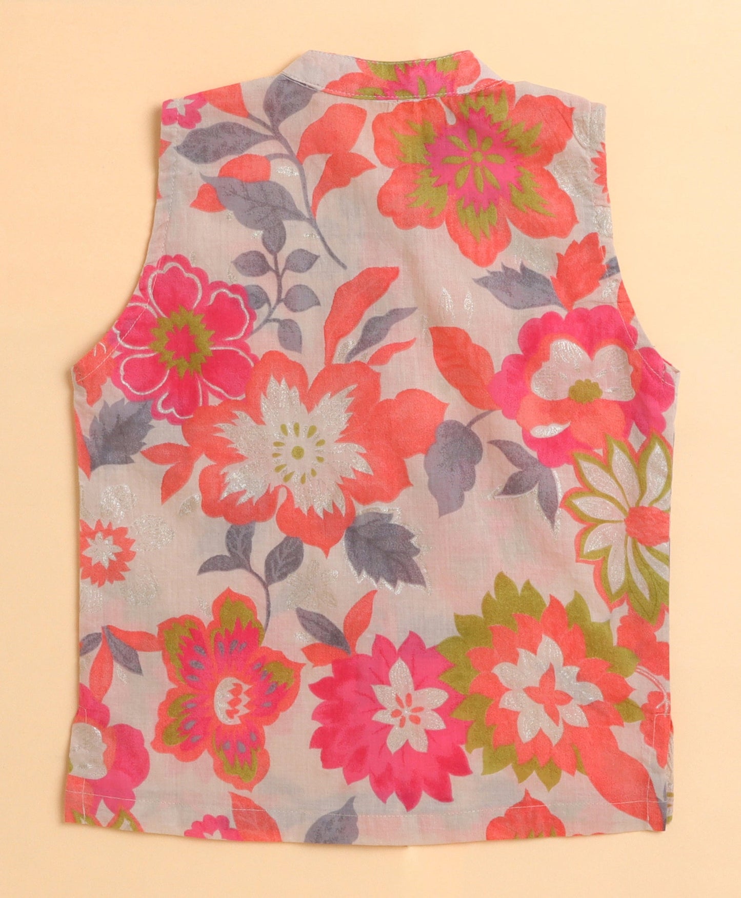 The Magic Wand Cambric Cotton woven Full Sleeves Floral Printed Kurta Pyjama With Modi Jacket -Beige