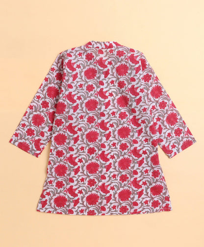 The Magic Wand Cambric Cotton woven Full Sleeves Floral Printed Kurta Pyjama With Modi Jacket - White