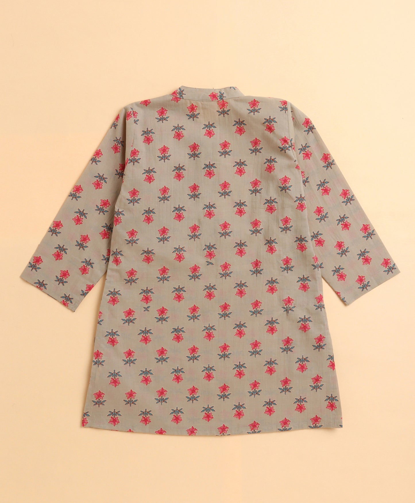 The Magic Wand Cambric Cotton Full Sleeves Floral Printed Kurta Pyjama Modi Jacket - Beige