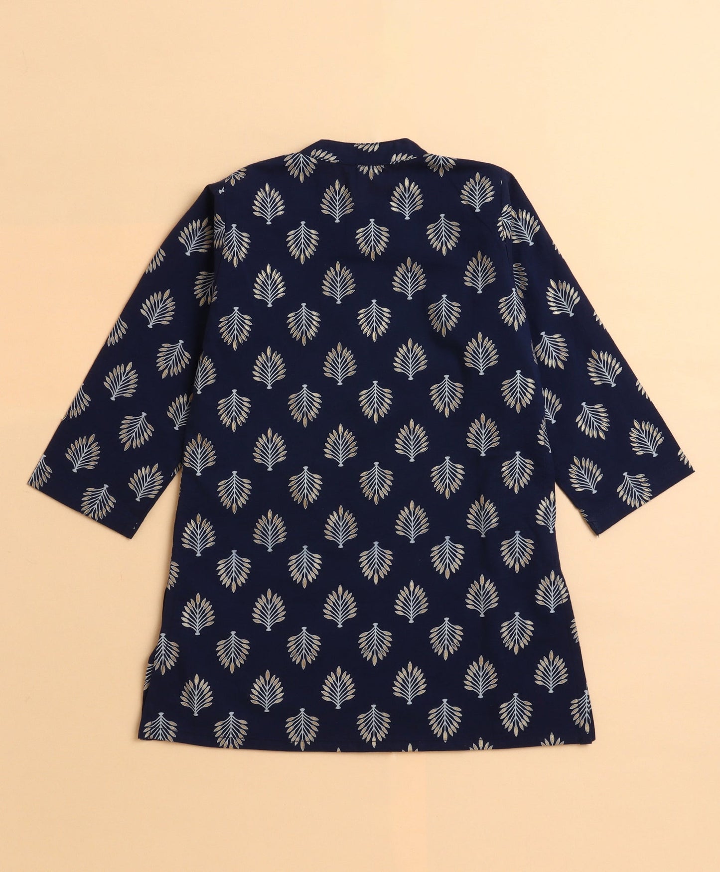 The Magic Wand Cambric Cotton woven Full Sleeves Printed Kurta Pyjama With Modi Jacket -Navy Blue