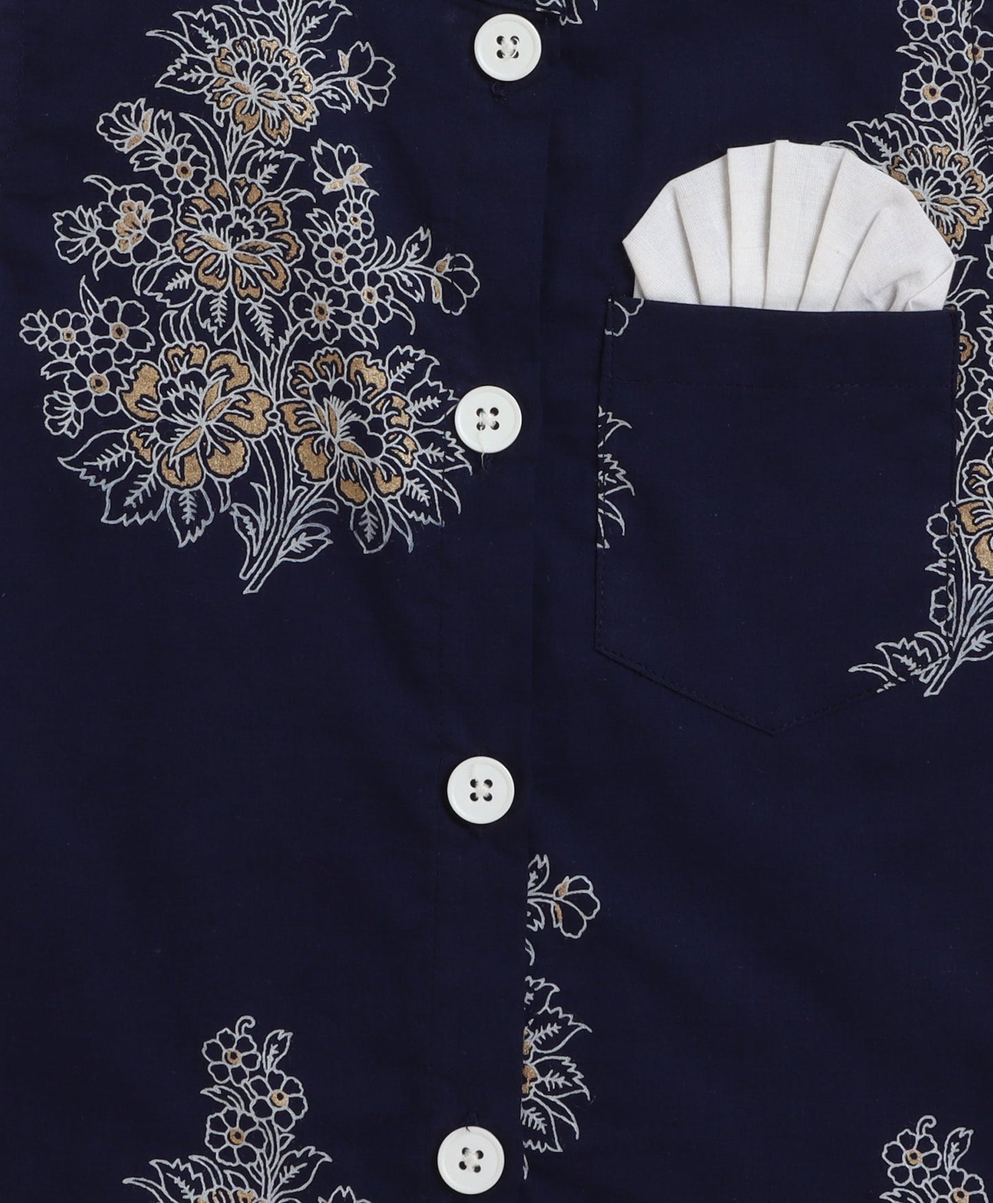 The Magic Wand Cambric Cotton woven Full Sleeves Printed Kurta Pyjama With Modi Jacket -Navy Blue