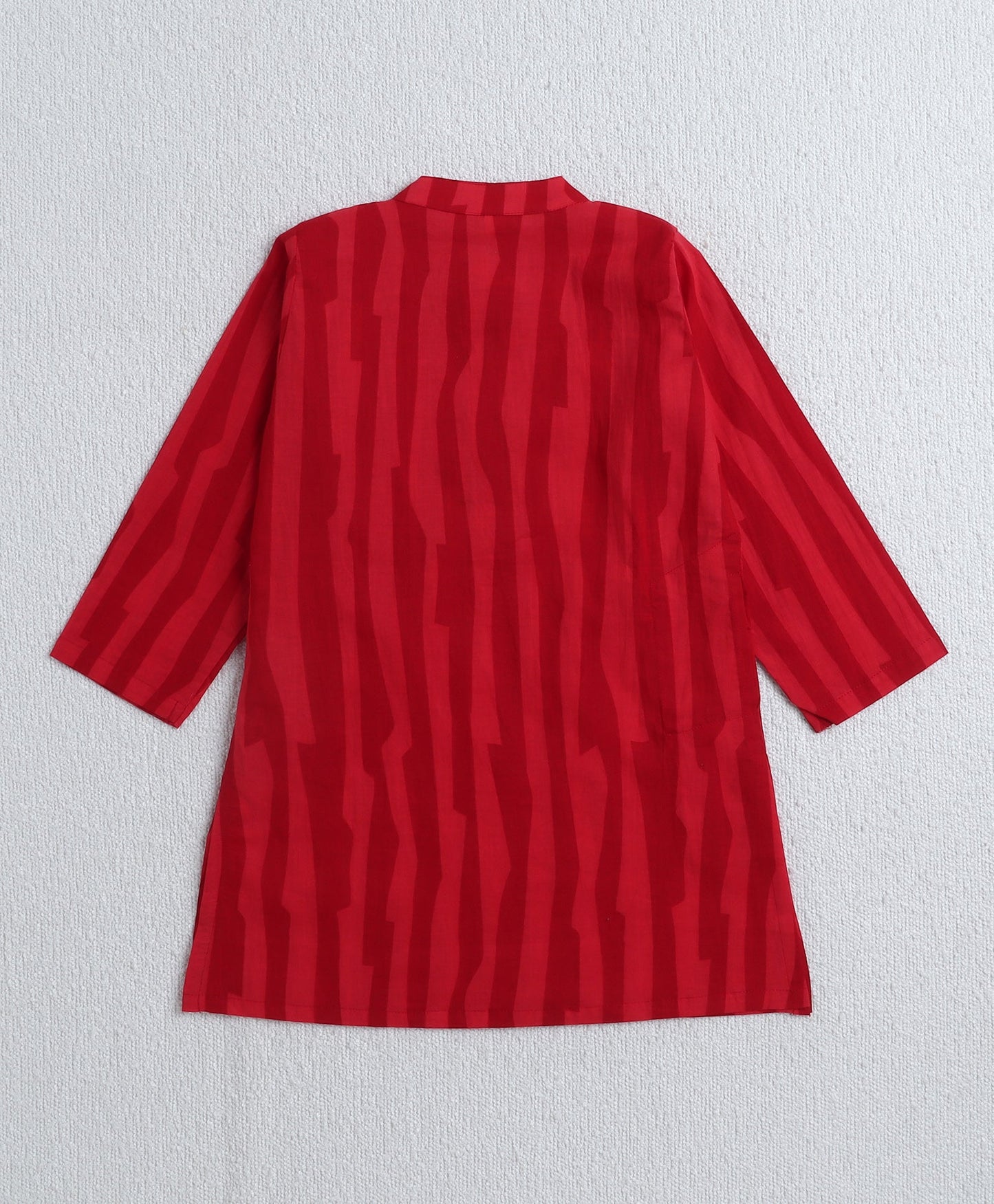 Cambric Cotton Full Sleeves Stripes Printed Kurta Pyjama With Lace Modi Jacket- Red