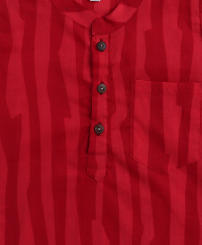 The Magic Wand Cambric Cotton Full Sleeves Stripes Printed Kurta Pyjama With Lace Modi Jacket- Red