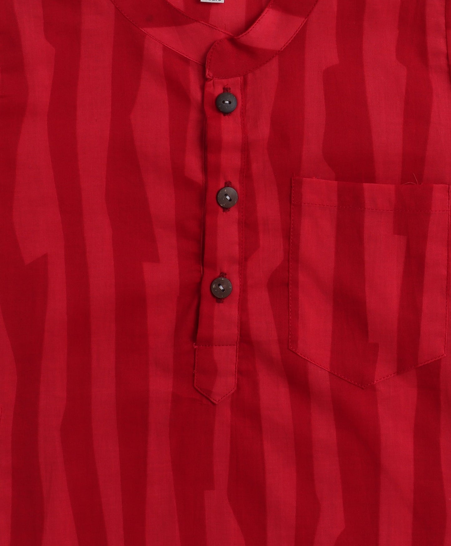 Cambric Cotton Full Sleeves Stripes Printed Kurta Pyjama With Lace Modi Jacket- Red
