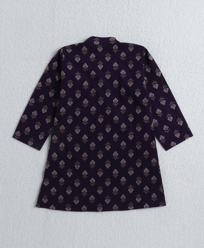 The Magic Wand Cambric Cotton Full Sleeves Bandhani Printed Kurta Pyjama With Lace Modi Jacket- Purple