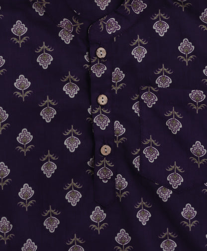 The Magic Wand Cambric Cotton Full Sleeves Bandhani Printed Kurta Pyjama With Lace Modi Jacket- Purple