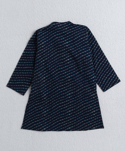 The Magic Wand Cambric Cotton Full Sleeves Floral Printed Kurta Pyjama With Lace   Modi Jacket- Navy Blue