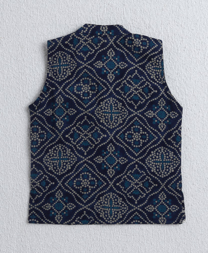 The Magic Wand Cambric Cotton Full Sleeves Floral Printed Kurta Pyjama With Lace   Modi Jacket- Navy Blue