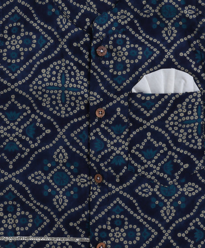 The Magic Wand Cambric Cotton Full Sleeves Floral Printed Kurta Pyjama With Lace   Modi Jacket- Navy Blue