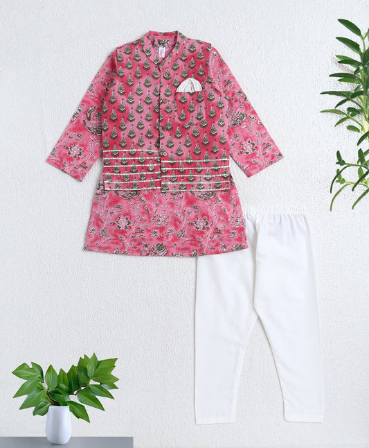The-Magic-Wand-Cotton-Woven-Full-Sleeves-Floral-Printed-Kurta-&-Pyjama-with-Jacket-Set--Pink