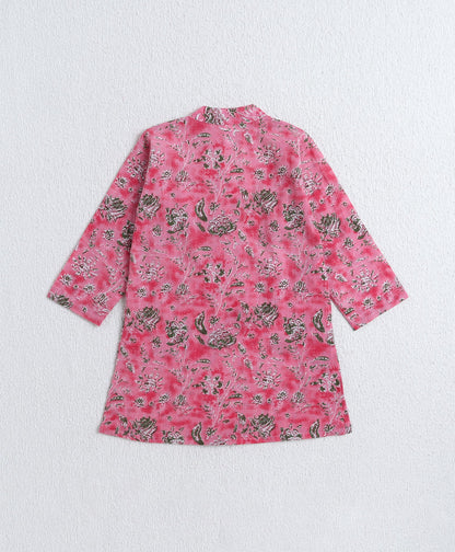 The-Magic-Wand-Cotton-Woven-Full-Sleeves-Floral-Printed-Kurta-&-Pyjama-with-Jacket-Set--Pink