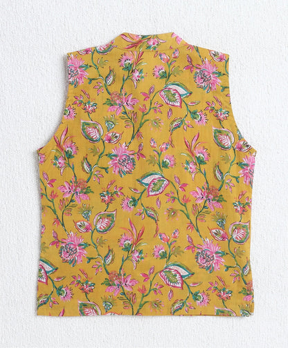 The-Magic-Wand-Cotton-Woven-Full-Sleeves-Floral-Printed-Kurta-&-Pyjama-with-Jacket-Set--Mustard