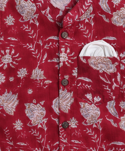 The-Magic-Wand-Cotton-Woven-Full-Sleeves-Floral-Printed-Kurta-&-Pyjama-with-Jacket-Set--Maroon