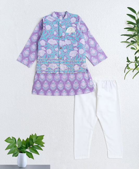 The-Magic-Wand-Cotton-Woven-Full-Sleeves-Floral-Printed-Kurta-&-Pyjama-with-Jacket-Set--Purple