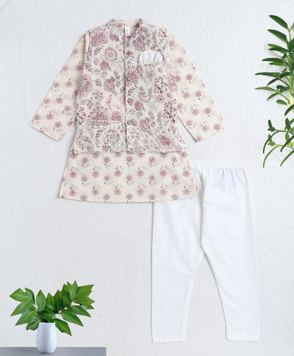 The-Magic-Wand-Cotton-Woven-Full-Sleeves-Floral-Printed-Kurta-&-Pyjama-with-Jacket-Set--Off-White