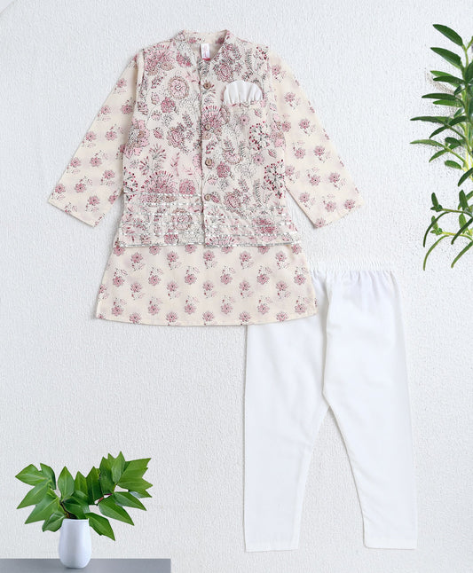 The-Magic-Wand-Cotton-Woven-Full-Sleeves-Floral-Printed-Kurta-&-Pyjama-with-Jacket-Set--Off-White
