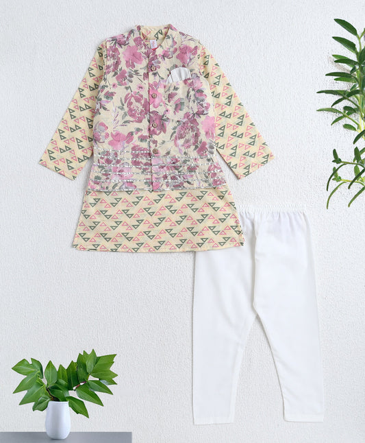 The-Magic-Wand-Cotton-Woven-Full-Sleeves-Floral-Printed-Kurta-&-Pyjama-with-Jacket-Set--Yellow