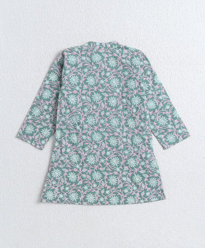 The-Magic-Wand-Cotton-Woven-Full-Sleeves-Floral-Printed-Kurta-&-Pyjama-with-Jacket-Set--Green
