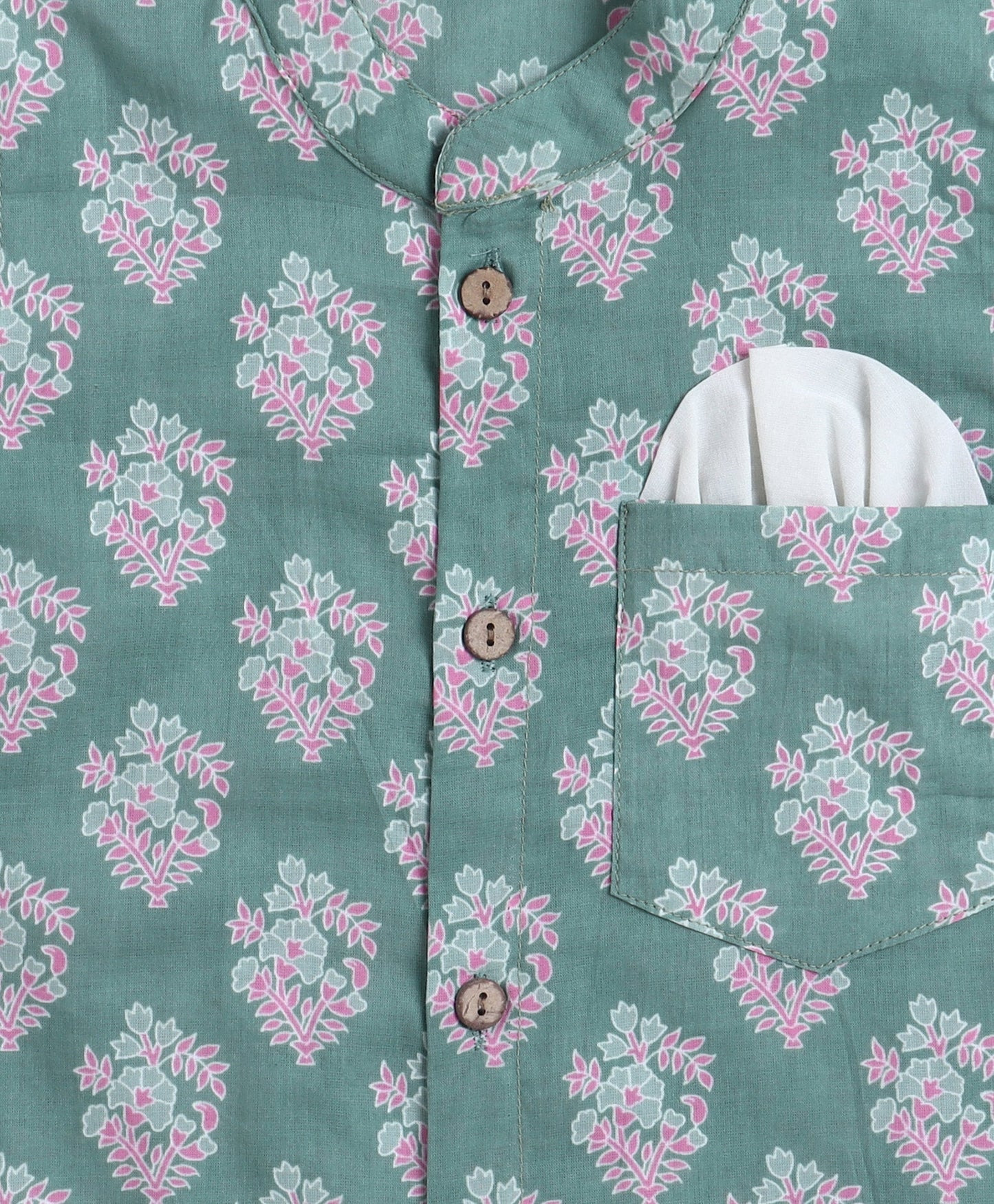 The-Magic-Wand-Cotton-Woven-Full-Sleeves-Floral-Printed-Kurta-&-Pyjama-with-Jacket-Set--Green