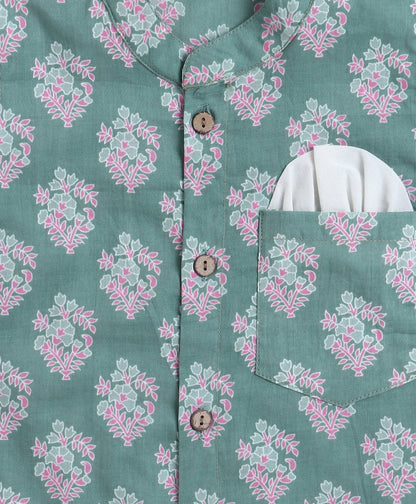 The-Magic-Wand-Cotton-Woven-Full-Sleeves-Floral-Printed-Kurta-&-Pyjama-with-Jacket-Set--Green