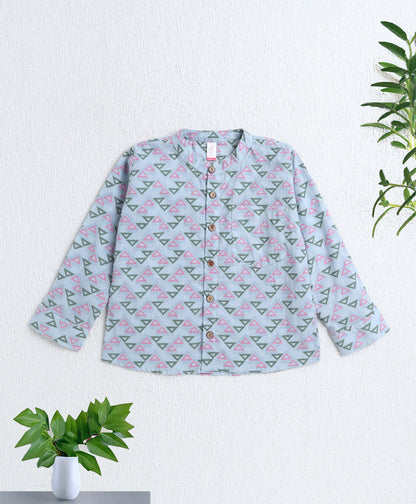 Cotton Woven Full Sleeves AII Over Printed Short Kurta- Grey