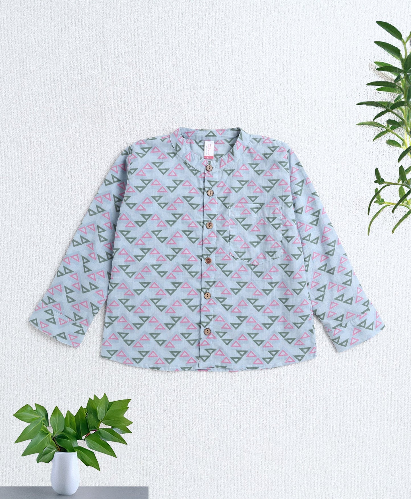 The Magic Wand Cotton Woven Full Sleeves AII Over Printed Short Kurta- Grey