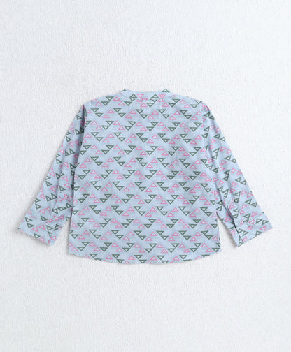 Cotton Woven Full Sleeves AII Over Printed Short Kurta- Grey