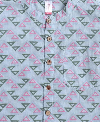 The Magic Wand Cotton Woven Full Sleeves AII Over Printed Short Kurta- Grey