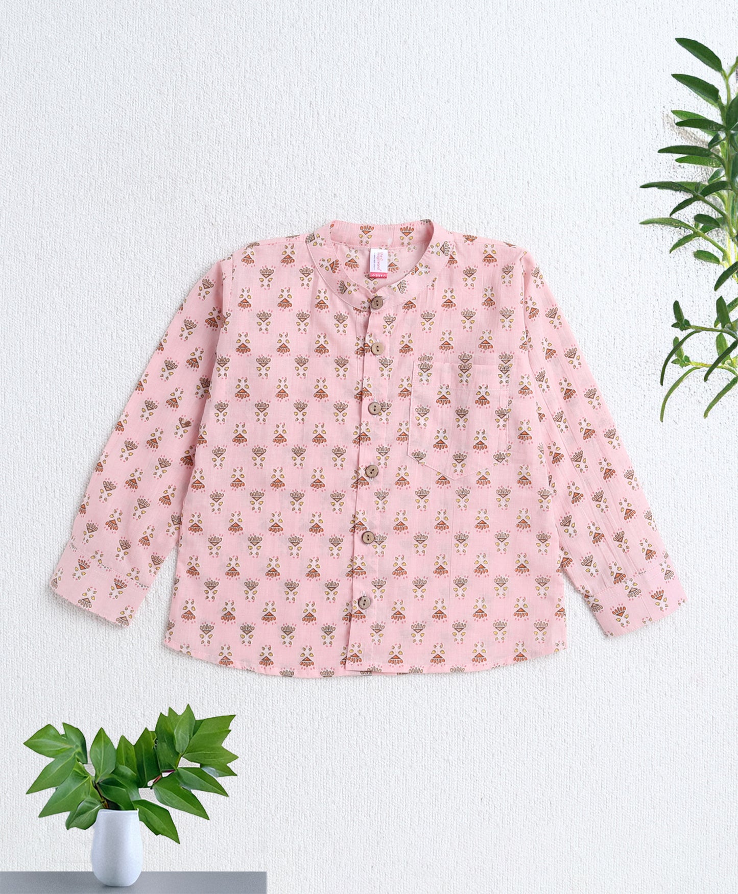 The Magic Wand Cotton Woven Full Sleeves AII Over Printed Short Kurta- Pink