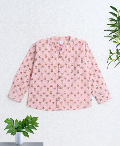 The Magic Wand Cotton Woven Full Sleeves AII Over Printed Short Kurta- Pink