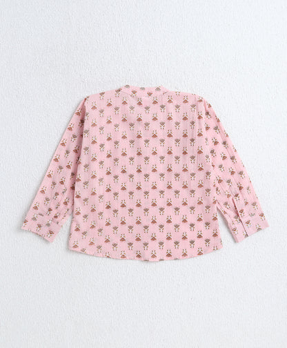 The Magic Wand Cotton Woven Full Sleeves AII Over Printed Short Kurta- Pink