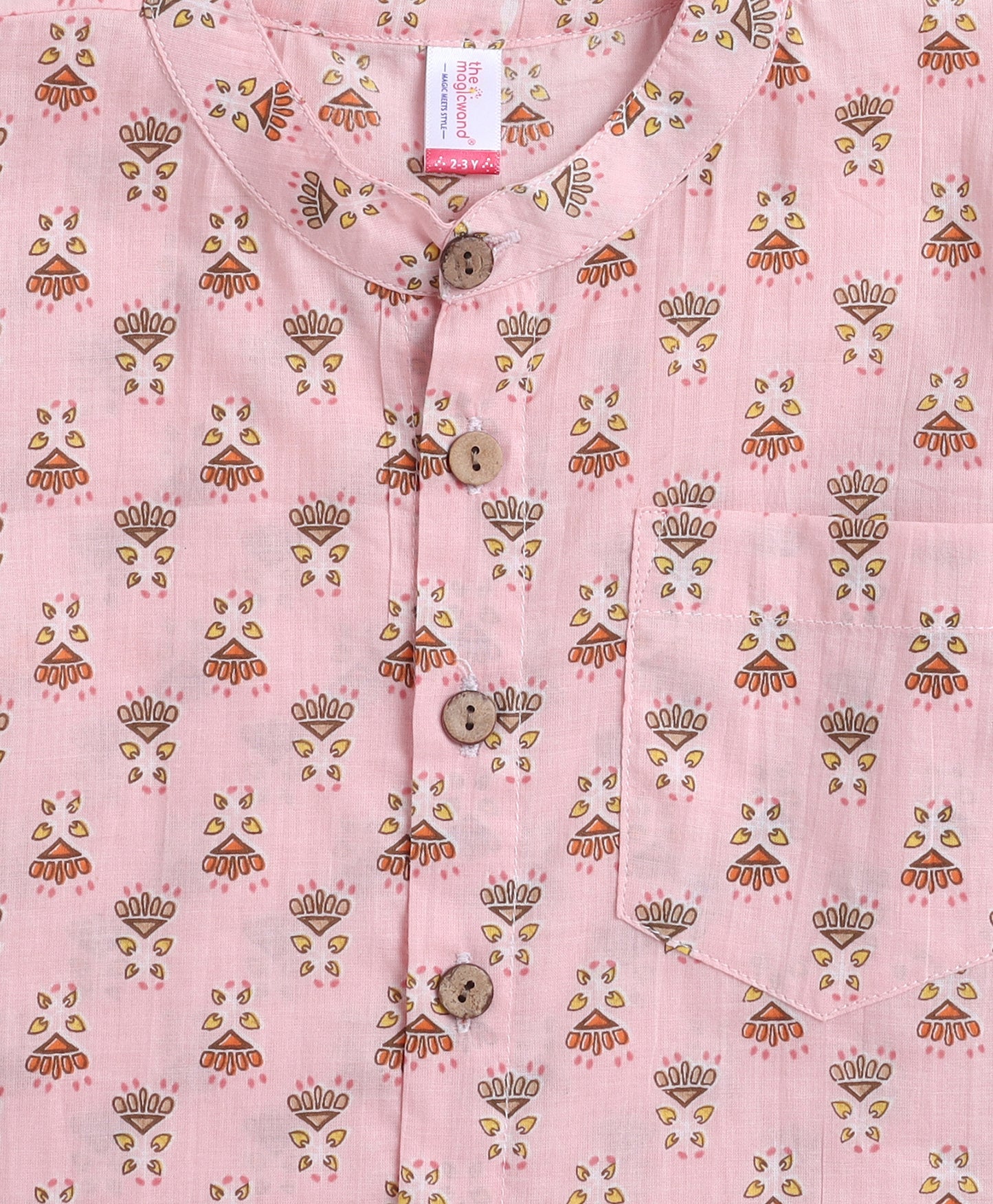 The Magic Wand Cotton Woven Full Sleeves AII Over Printed Short Kurta- Pink