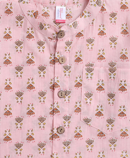The Magic Wand Cotton Woven Full Sleeves AII Over Printed Short Kurta- Pink