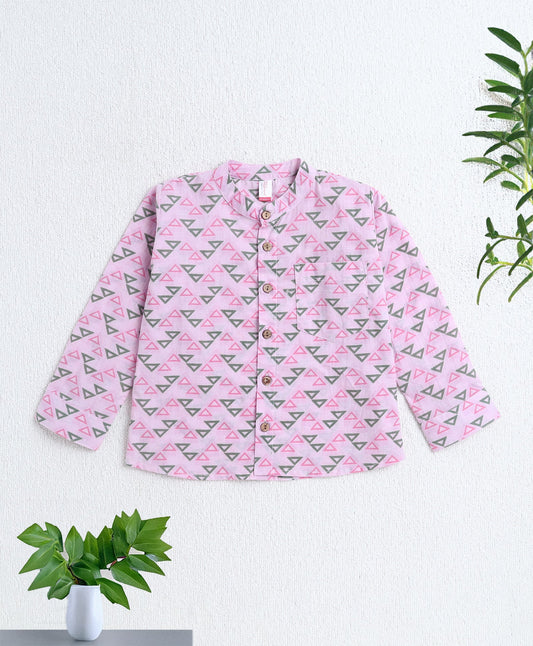 The Magic Wand Cotton Woven Full Sleeves AII Over Printed Short Kurta- Pink