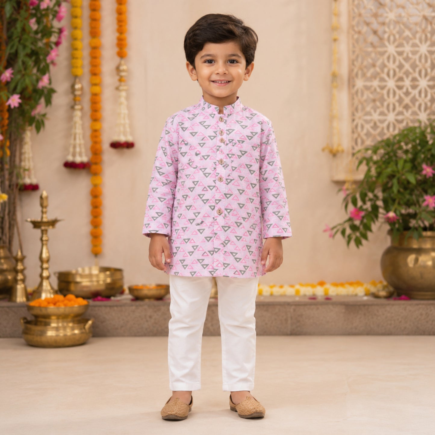 The Magic Wand Cotton Woven Full Sleeves AII Over Printed Short Kurta- Pink