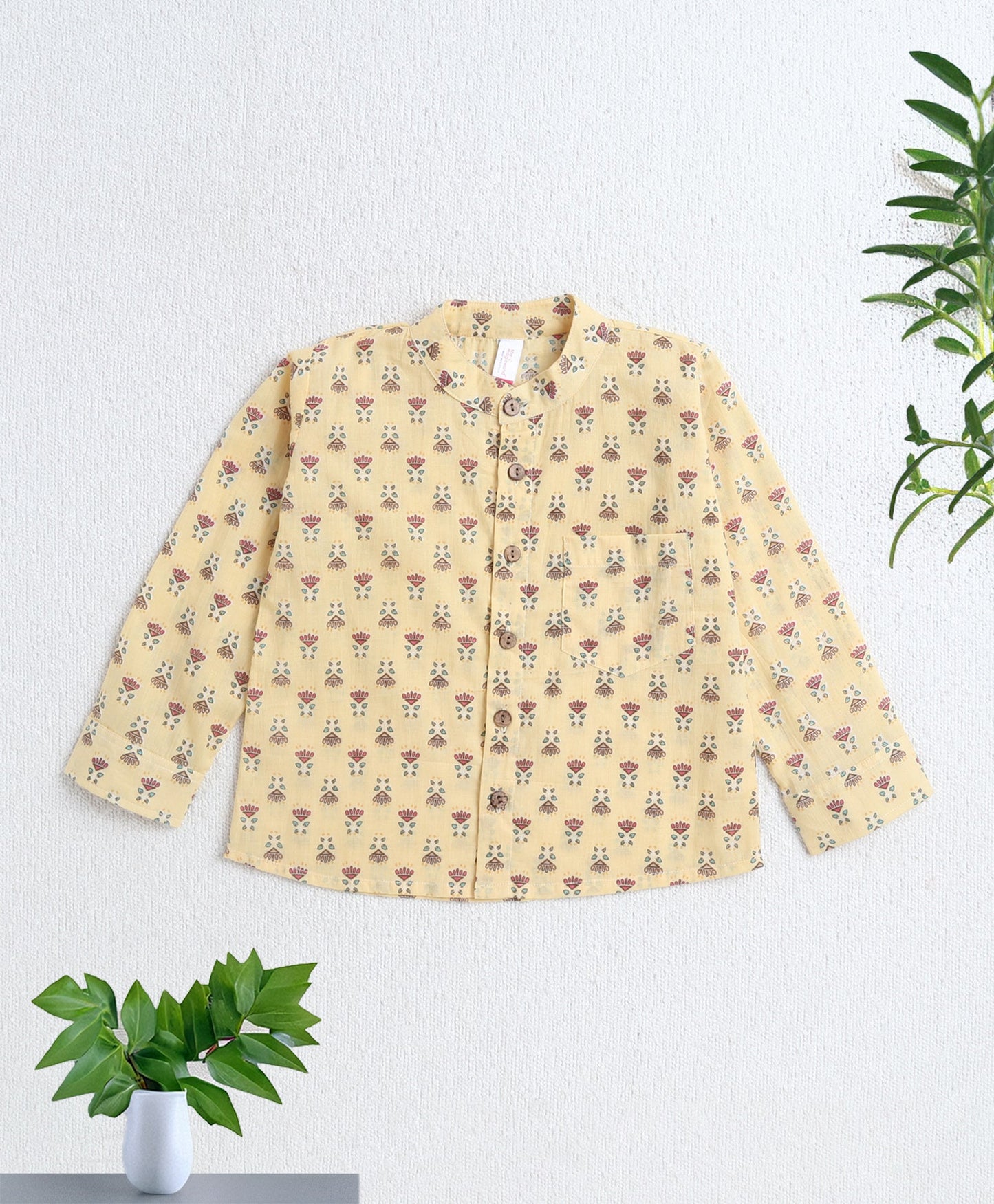 Cotton Woven Full Sleeves AII Over Printed Short Kurta- Yellow