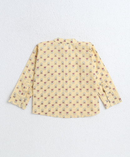 Cotton Woven Full Sleeves AII Over Printed Short Kurta- Yellow