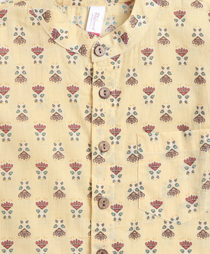 The Magic Wand Cotton Woven Full Sleeves AII Over Printed Short Kurta- Yellow