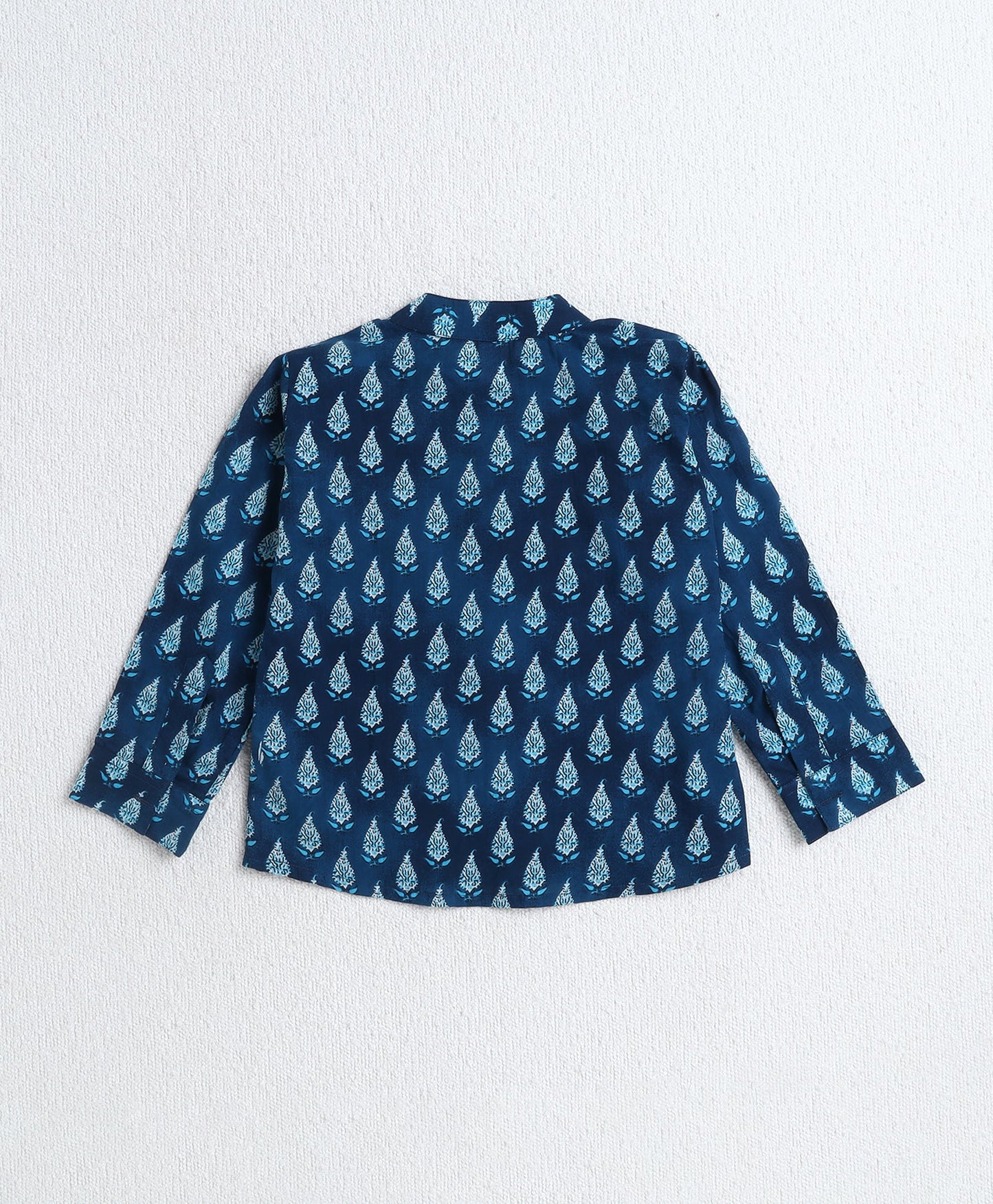 Cotton Woven Full Sleeves AII Over Printed Short Kurta- Navy Blue