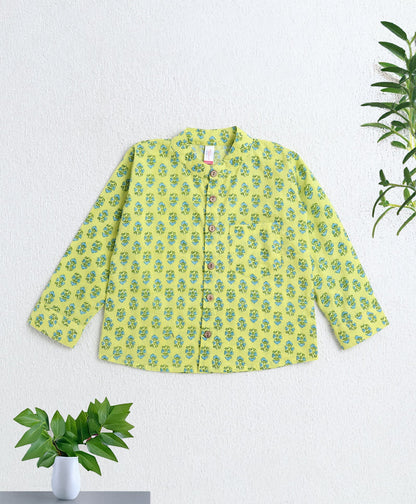 The Magic Wand Cotton Woven Full Sleeves AII Over Printed Short Kurta- Green