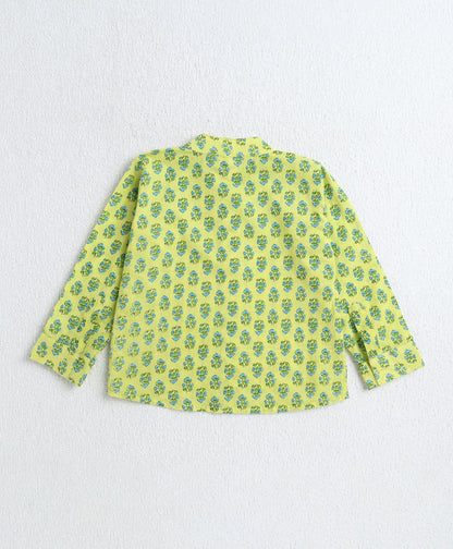The Magic Wand Cotton Woven Full Sleeves AII Over Printed Short Kurta- Green
