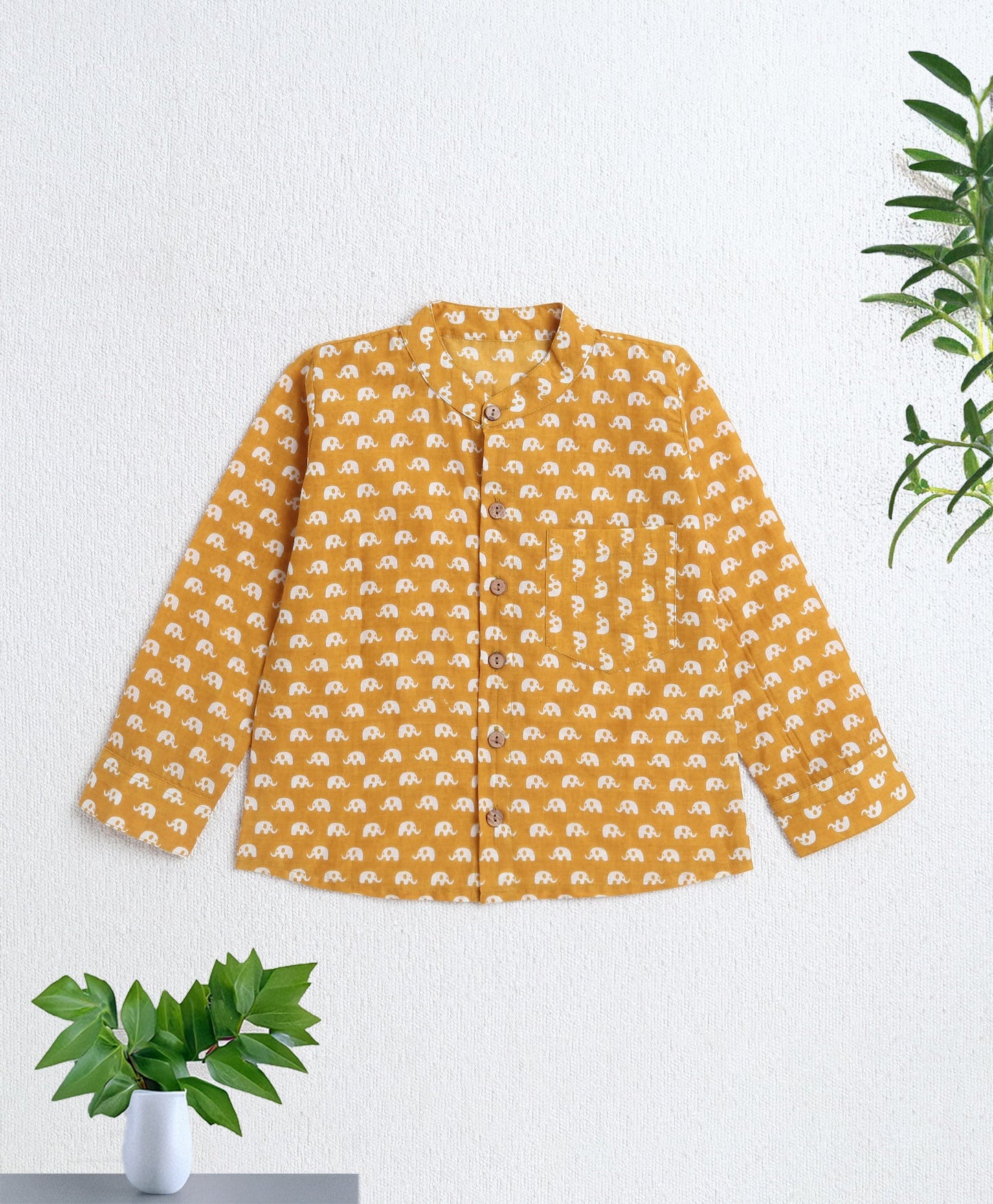 Cotton Woven Full Sleeves AII Over Printed Short Kurta- Mustard
