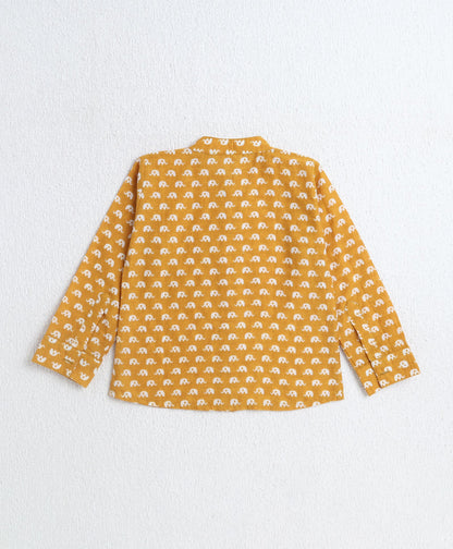 Cotton Woven Full Sleeves AII Over Printed Short Kurta- Mustard