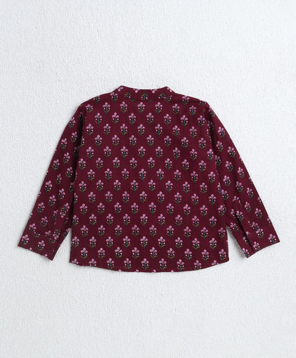 The Magic Wand Cotton Woven Full Sleeves AII Over Printed Short Kurta- Maroon